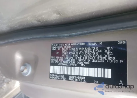 2007 Toyota Sequoia Sr5 V8 из США, поврежденный, VIN 5TDBT44A07S277510